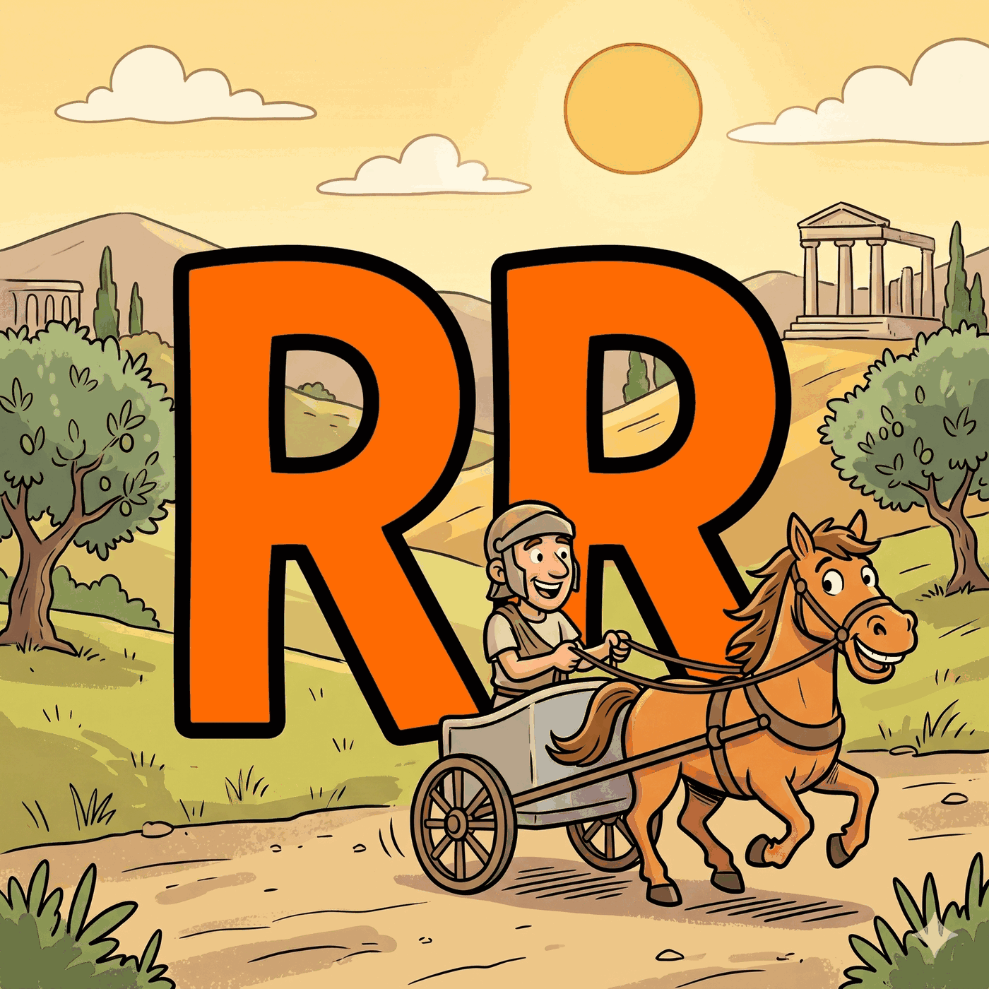 Las letras RR junto a una cuadriga romana